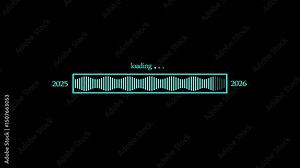 Loading Bar Transitioning from 2025 to 2026, Digital Progress Bar Animation Displaying Percentage Fill Status