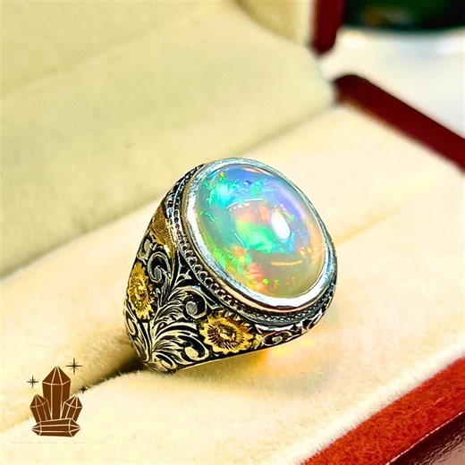 Natural Ethiopian Black Opal Men’s Ring in 925 Sterling Silver, Handmade Promise Ring, Gemstone Jewelry Gift for Him, Luxury Opal Ring - Etsy