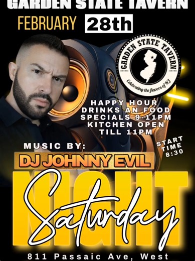 Saturday, February 28th, 2026 Catch me live — DJ Johnny Evil — at Garden State Tavern 🎧 Bringing the sound, the energy, and the vibe all night long. Make your plans now — it’s going to be a movie. 📍 811 Passaic Avenue, West Caldwell, NJ 🗓 02.28.26 #GardenStateTavern #WestCaldwellNJ #CaldwellNJ #NorthJersey #NorthJerseyNightlife