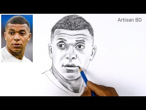 How to draw Kylian Mbappe / Step by Step Pencil Sketch, Mbappe