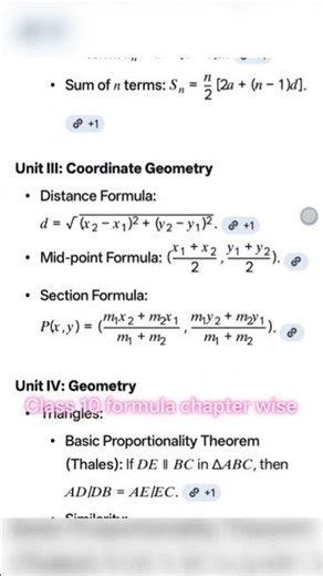 Class 10 chapter wise formula