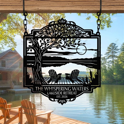 Personalized Lake House Metal Sign, Custom Cabin Retreat Wall Art, Lakeside Outdoor Decor - Etsy