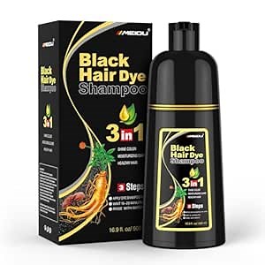 MEIDU Black Hair Dye Shampoo 3 in 1 for Gray Hair, Black Hair Dye for Women Men, Hair Color for Women Herbal Ingredients Natural (500ml,16.9oz) (Black)