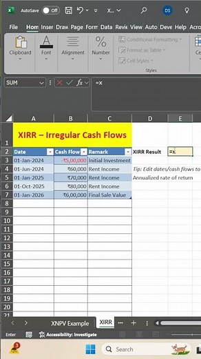 how to Calculate Investment Returns with XIRR in Excel (Super Easy!) #shorts