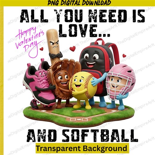 Funny Valentine Softball PNG, All You Need is Love Softball Friends, Cute Softball Cartoon, Digital Download 300DP - Etsy