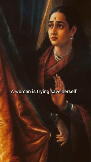 "Defiance Behind the Curtain: Draupadi Confronts Keechaka"- by Raja Ravi Varma #painting #indianart