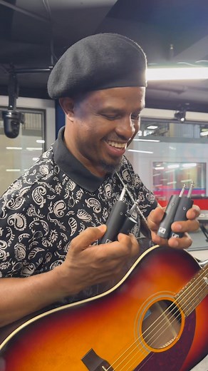 I’m with @hotstixmabuse at @talkradio702 warming up for our unplugged session. Thank you @sennheiser for these plugs. #80yearsofsennheiser | Billy Monama