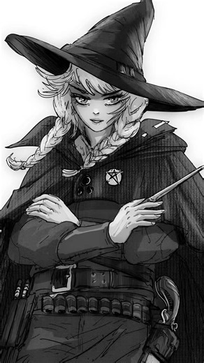 I drew a witch with a wand and a belt of magic ammo. She doesn't trust the wand