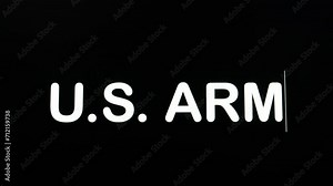 Writing on the screen with a flashing paragraph forming the word U.S. Army, in white on a black background Stock Video