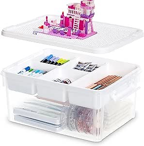 17 Quart Plastic Storage Bins with Lid Building Plate Dividers Block Storage Clear Art Supply Craft Organizers Playroom Container Organizer with Lid for Bead Crayon