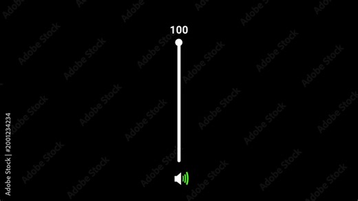 Simple volume slider animation. Audio Control UI Interface on black background. 4K resolution