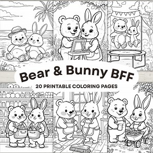 Cute Bear & Bunny BFF Coloring Pages- Coloring Book for Kids and Adults-relaxing Activity-printable Digital Coloring Sheets-instant Download - Etsy Canada