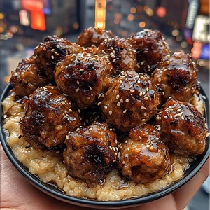 Sticky Ginger Meatballs with Sesame Glaze (Full recipe in 💬) | Lora Chef