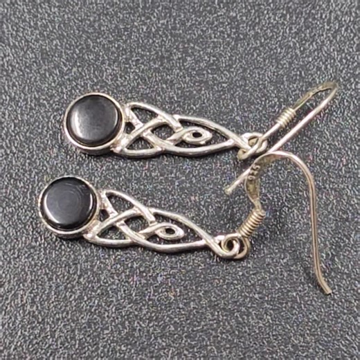 Handmade Whitby Jet Celtic Knot Drop Earrings | Sterling Silver - Etsy