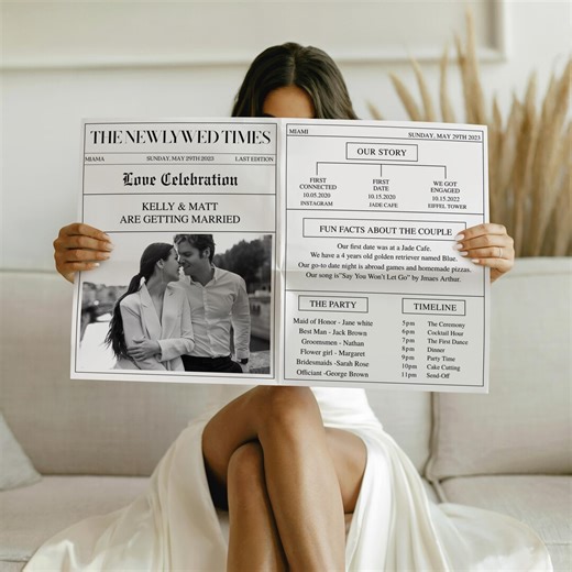 Wedding Newspaper Template Black and White, Editable Wedding Program With Timeline, Modern Minimal Wedding Details - Etsy