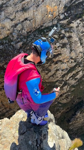 Into the African gully. March 2024. With @scotty__fly and @jeanjacques_wallis Thanks for showing us that beauty, JJ. Fly free 🤍 #wingsuit #basejump #wingsuitbase #southafrica #flying | petersalzmann.at