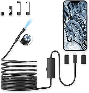 5.5mm Endoscope Borescope Inspection Camera with 6 LED Lights for Android, IP67 Waterproof Borescope Inspection Camera with Semi-Rigid Cable for Automotive Engine, HVAC, Drain Inspection (11.5FT)