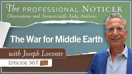 On this week’s episode of The Professional Noticer, Andy Andrews sits down with historian, author, and filmmaker Joseph Loconte, author of The War for Middle Earth, to explore the enduring influence of J.R.R. Tolkien and C.S. Lewis during one of history’s darkest chapters. Tune in to hear how Tolkien and Lewis, both shaped by World War I and writing through World War II, used story, faith, and friendship to push back against cultural despair and moral confusion. Together, Andy and Joseph discuss