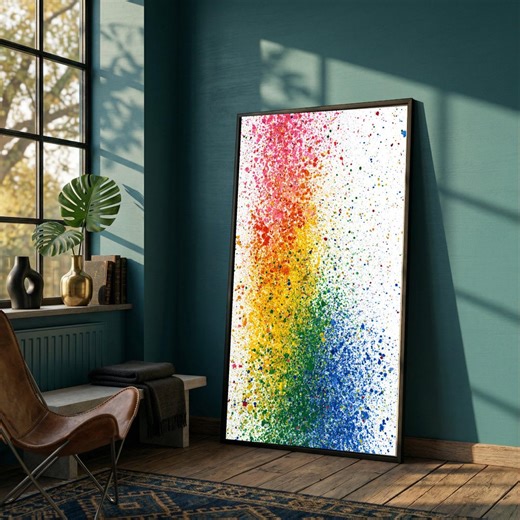 Vibrant Rainbow Splatter Abstract Canvas, Colorful Paint Splash Wall Art, Modern Home Decoration, Artistic Expression Canvas, Ready to Hang - Etsy