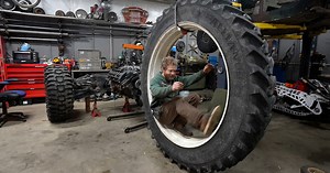 Watch: Grind Hard trike sits rider inside 80-inch tractor wheel