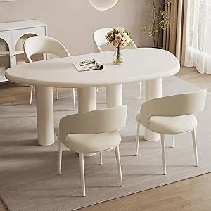 Amazon.com - GlimBiz Oval White Dining Room Set for 4, 63.77 inch Breakfast Nook Table Set with 4 Beige Chairs, Small Dining Table Set, Table and Chairs - Table & Chair Sets