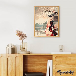 Vintage Winter Geisha Scene