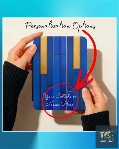 Blue Gold Kindle Case, Art Deco Geometric Ebook Cover, Personalized Reader Gift, Book Lover Gift