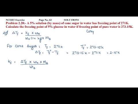 A 5% solution (by mass) of cane sugar in water has freezing point of 271K. Calculate the freezing..