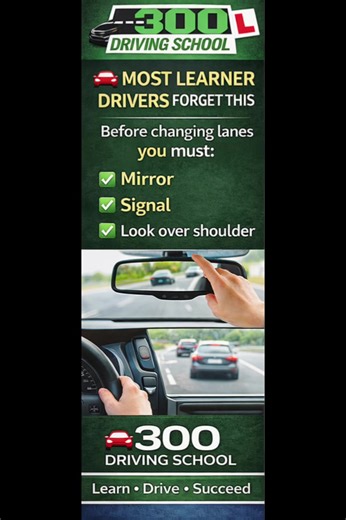 🚗 Driving tip for learner drivers Before changing lanes always follow MSM Mirror Signal Manoeuvre This simple rule helps prevent accidents and is something examiners look for during the UK driving test. Follow 300 Driving School for daily driving tips. Also follow DriveCalmUK for more learner driver advice. #300DrivingSchool #DriveCalmUK #DrivingLessonsUK #LearnerDriverUK #UKDrivingTest