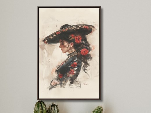 Mexican Floral Canvas Art Print, Romantic Mariachi Wall Decor, Southwestern Modern Framed Wall Art, Rustic Mexico Home Decor for Bedroom - Etsy