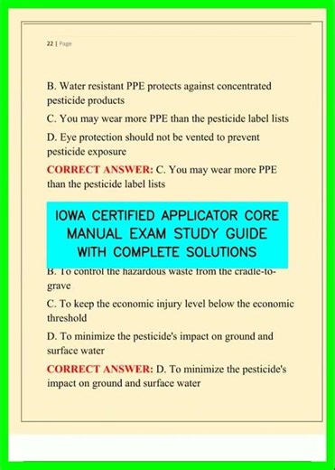 IOWA CERTIFIED APPLICATOR CORE MANUAL EXAM STUDY GUIDE WITH COMPLETE SOLUTIONS video
