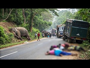 A rare wildlife moment showing how humans and elephants collide on the jungle road.#elephantattack