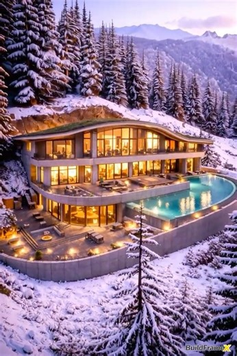 This $80M Alpine Mountain Mansion With Infinity Pool #shorts #asmr #viral #snow #canada #resort