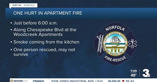 Person seriously hurt after Norfolk apartment fire