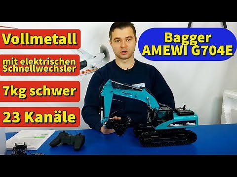 Vollmetall Bagger mit elektrischen Schnellwechler - AMEWI G704E Petrol AMEWI 22501