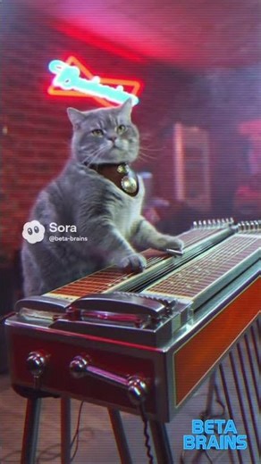 Western Cat Plays Steel Guitar | Beta Brains #ai #cat #guitar #funny #sora #sora2 #betabrains