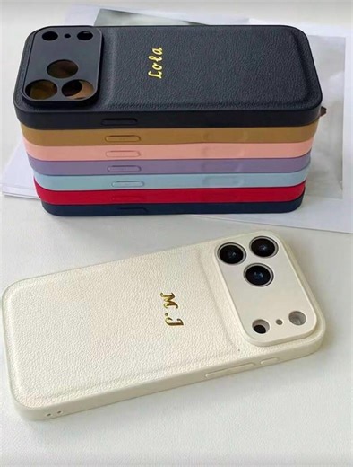 Personalized Leather Phone Case With Name or Initials, Custom Monogram iPhone Case, Minimalist Luxury Phone Cover, Gift for Her - Etsy