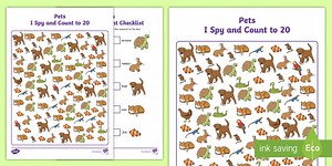 Pets I Spy and Count Activity to 20