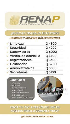 Convocatoria Laboral 2025 en RENAP, Guatemala