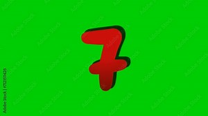 Number 7 seven sign symbol animation motion graphics on green screen background,drop down cartoon number video number for video elements
