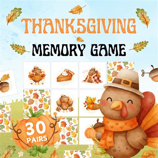 Thanksgiving Memory Game, Fun Party Activity for Family & Classroom, Kids Matching Game - Etsy