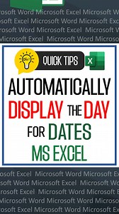 Excel Quick Tips: How to AUTOMATICALLY DISPLAY the DAYS for DATES in MS Excel. See more quick tutorials at the link provided. Keep on learning! 🙌 #ExcelTips #ExcelTutorial #ExcelHacks | DieT