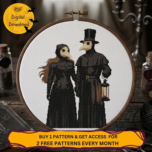 Plague Doctor Couple Cross Stitch Pattern PDF Gothic Victorian Mask Doctors Embroidery Pattern Digital Download Point De Croix,punto De Cruz - Etsy