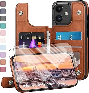 DJDUCK Designed for iPhone 12/12 Pro Case Wallet with Card Holder, [Magnetic Clasp Cover] [RFID Blocking Leather Protection] Shockproof Women Men Cases 6.1 Inch for Apple 12 Light Brown