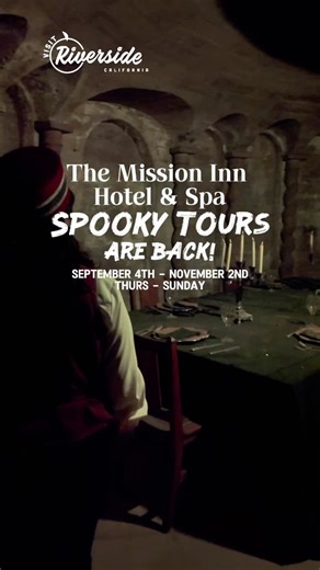 Visit Riverside on Instagram: "Discover Riverside’s hidden past at @missioninnhotel Spooky Tours ✨ From September 4 – November 2, go underground at night and explore the mysterious tunnels beneath California’s most historic hotel. 📅 Thursdays–Sundays 💵 $55 per person (6pm & 8pm) | $65 VIP (10pm) Book your tickets Missioninn.com Learn the fascinating history of the Mission Inn while uncovering secrets and stories that few visitors ever get to see. 🌙🔦"
