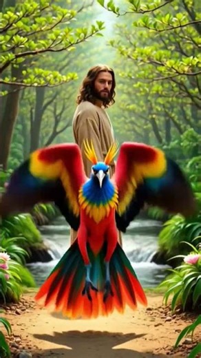 The bird of paradise rises in beauty. 극락조가 아름답게 날아오른다.