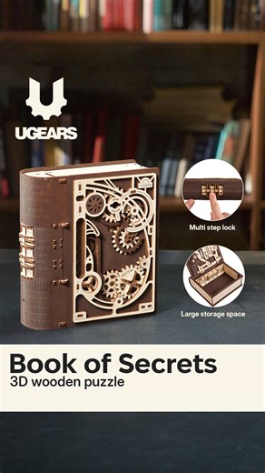 📚 NEW! The Book of Secrets is a combination-lock box for your jewelry and favorite small things. ✔️ Multi-step opening sequence and exciting mechanical action ✔️ Colored plywood (the first time in Ugears) ✔️ Large internal space Challenge your friends and family to open it! | Ugears