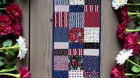 RED WHITE and BLOOM Quilted Table Runner - Reversible Patchwork, 48"x14", Handmade Patriotic Table Decor, Americana, Cottage Style - Etsy