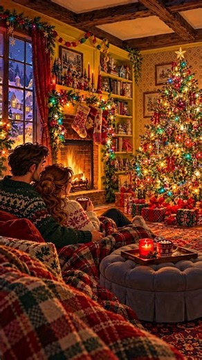🎄 Christmas Cottage: Candlelight, twinkling trees, and snow beyond our cozy window. #Cozy #Christmas