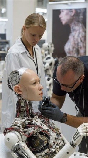 Final manipulations before mass production — shocking moment 😱🏭 #AIgirl #RobotFactory #Viral